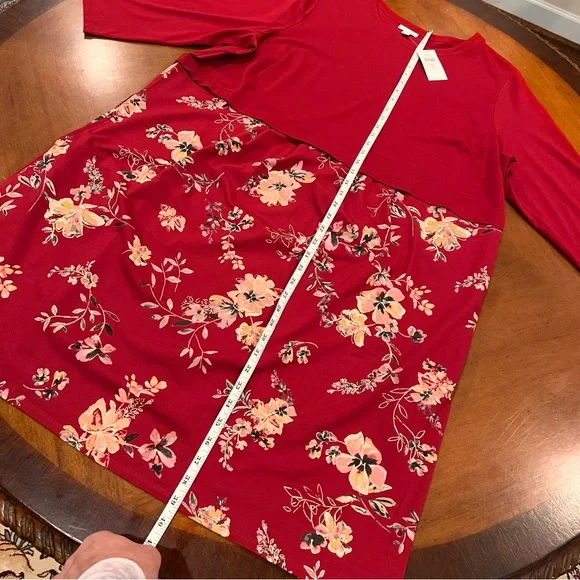 NEW $109 J.Jill Sepia Blossoms Knee-Length A-Line Dress Red Floral 2X 3/4 Sleeve - Picture 15 of 16
